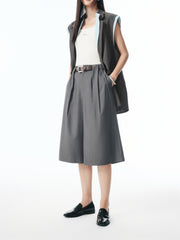 Women's Pleated Wide-Leg Tailored Bermuda Shorts