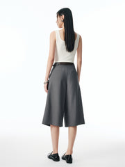 Women's Pleated Wide-Leg Tailored Bermuda Shorts