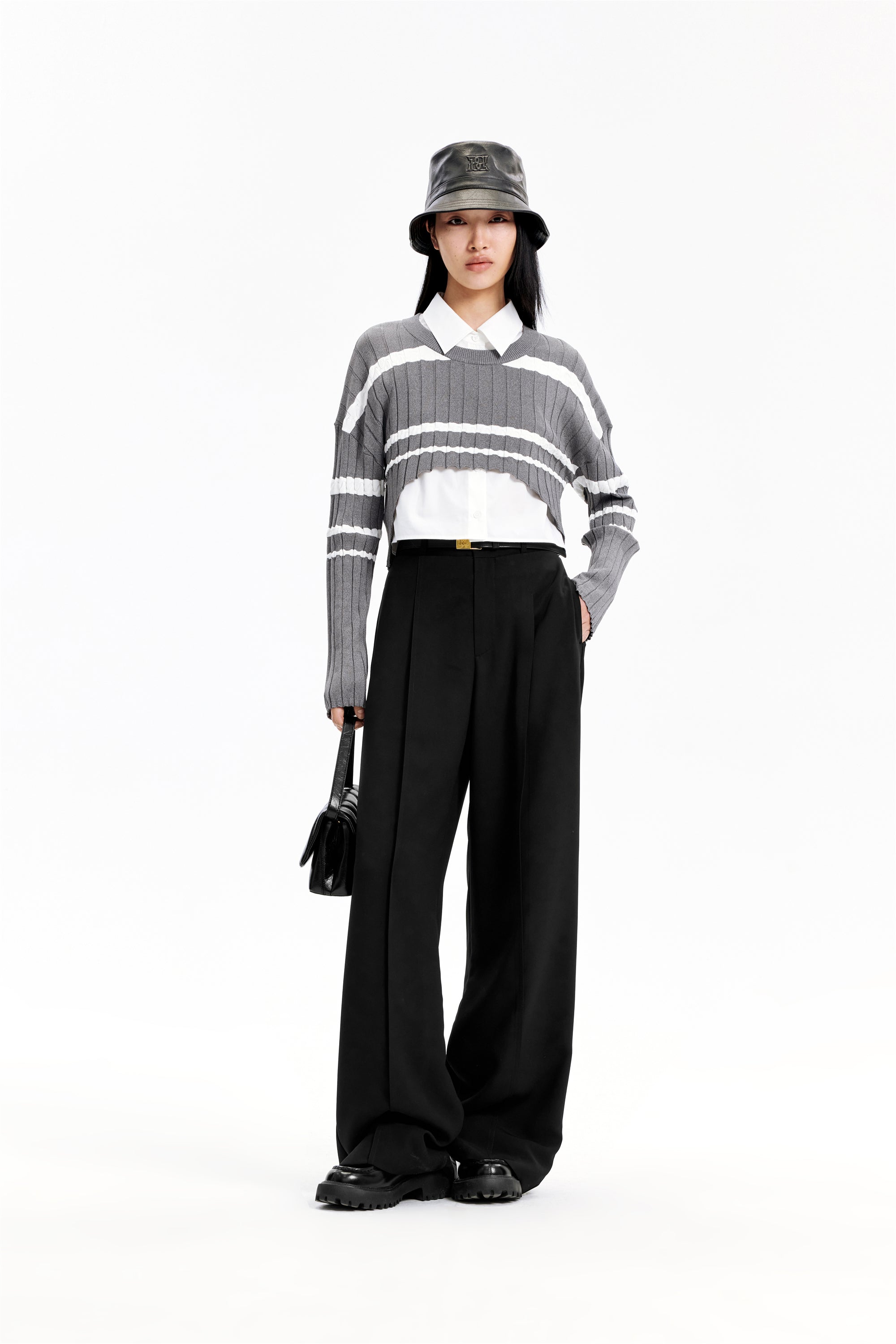 Women's Two-piece Striped  Knitted Shirt