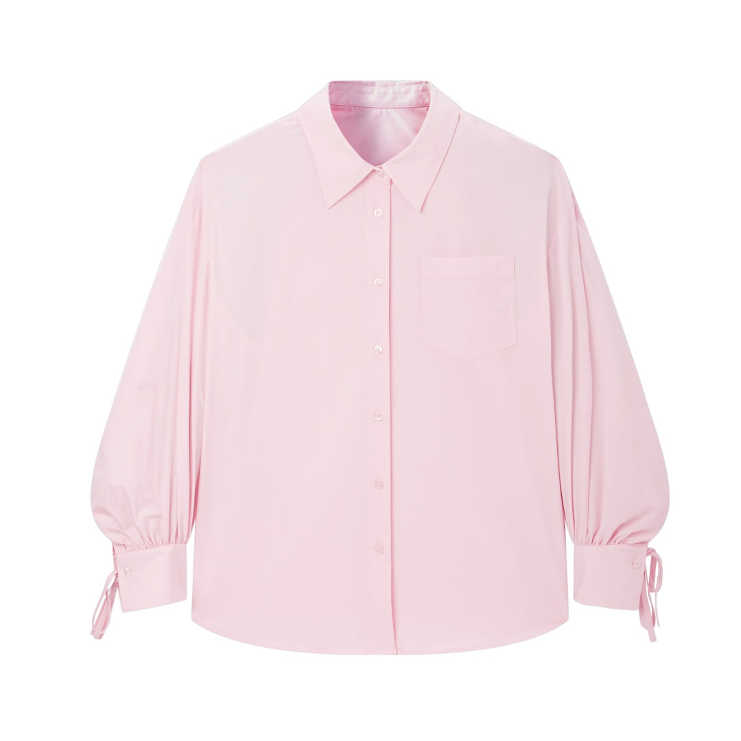 Women's Loose-Fit Embroidered Shirt with Tie-Cuff Sleeves