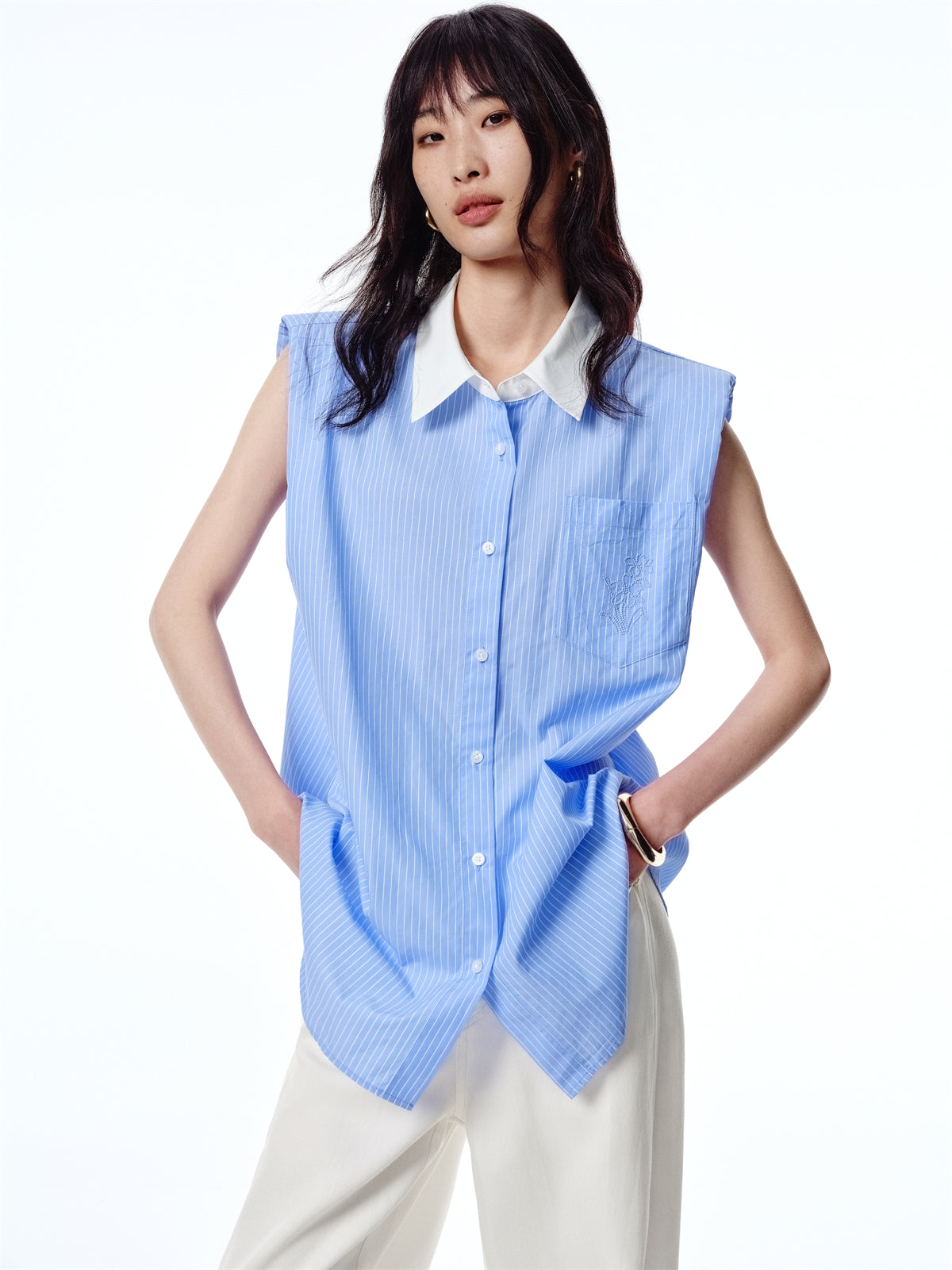 Women's Striped Twist-Back Sleeveless Shirt