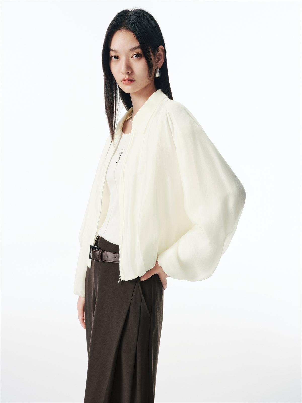 Women's Glossy Cropped Shirt with Bubble Hem