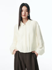 Women's Glossy Cropped Shirt with Bubble Hem