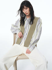 Women's Striped Shirt with Detachable Cape