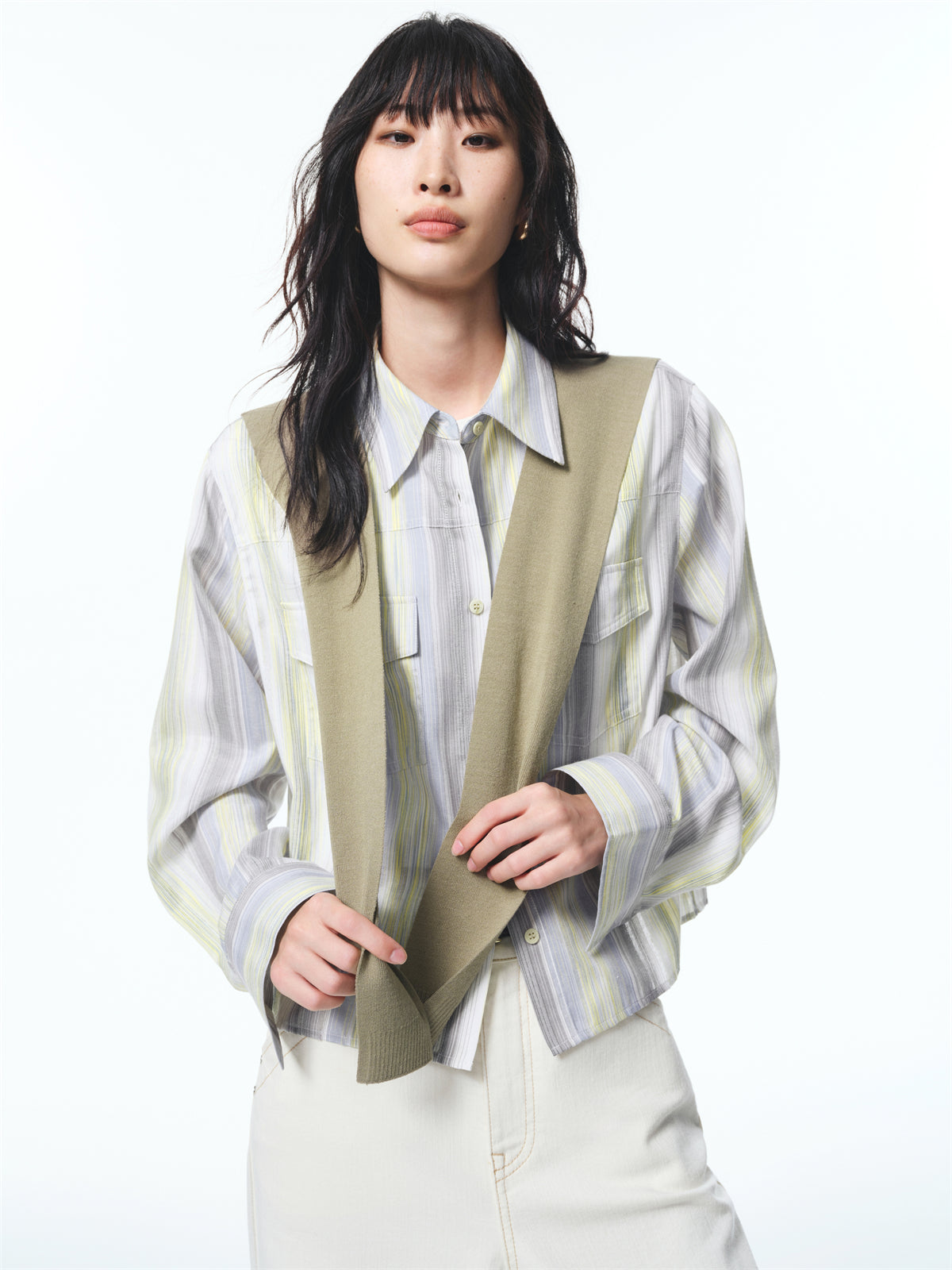 Women's Striped Shirt with Detachable Cape