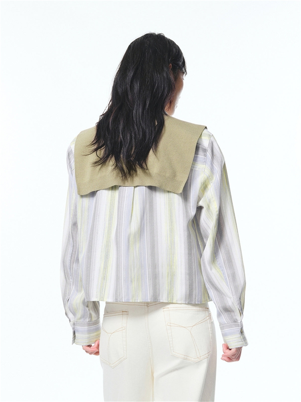 Women's Striped Shirt with Detachable Cape