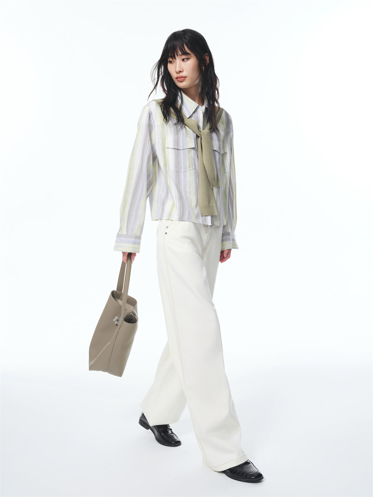 Women's Striped Shirt with Detachable Cape