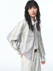 Women's Striped Shirt with Detachable Cape