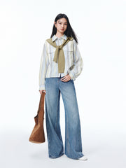 Women's Striped Shirt with Detachable Cape