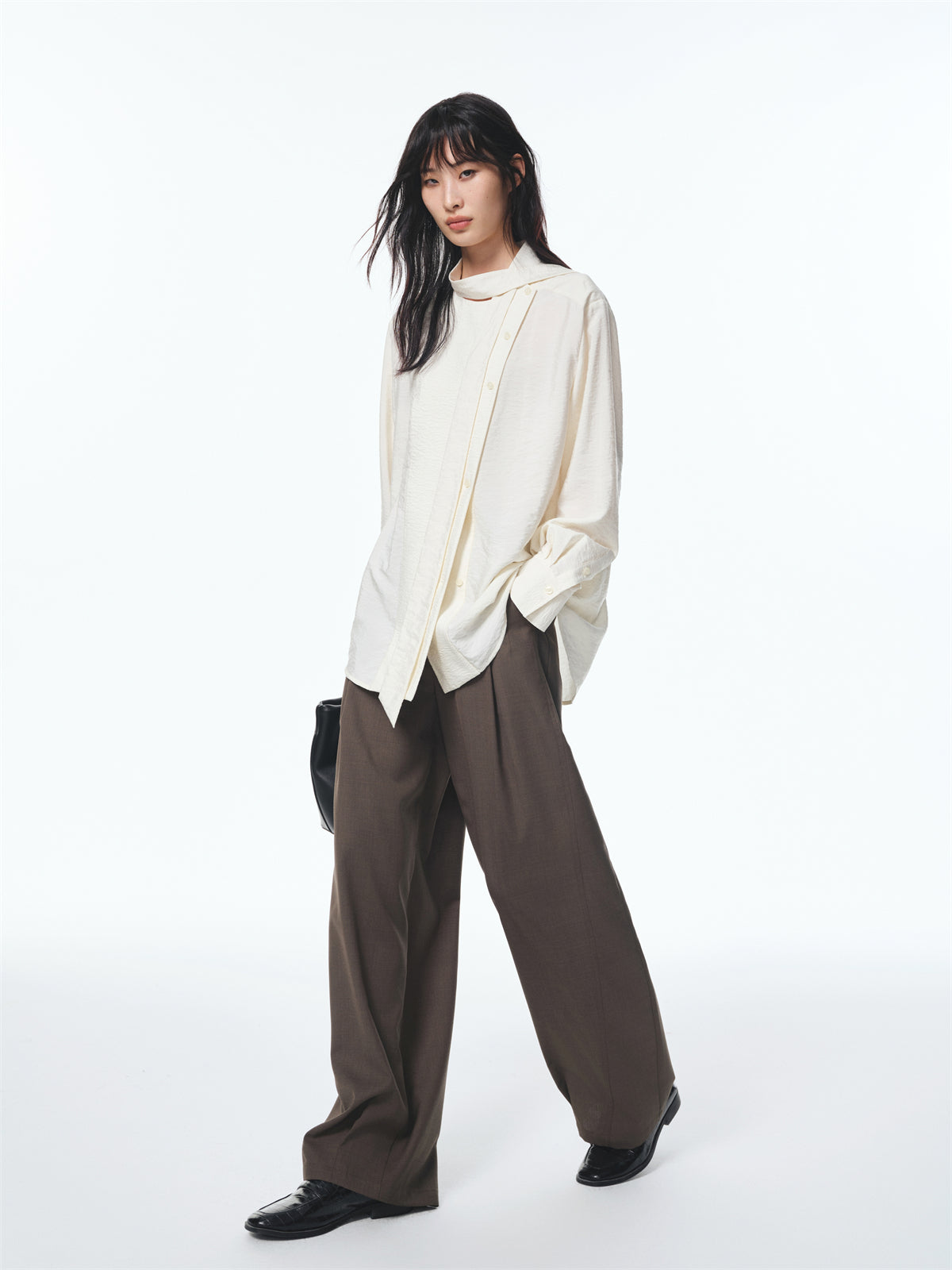 Women's Textured Shirt with Flowing Neck Tie