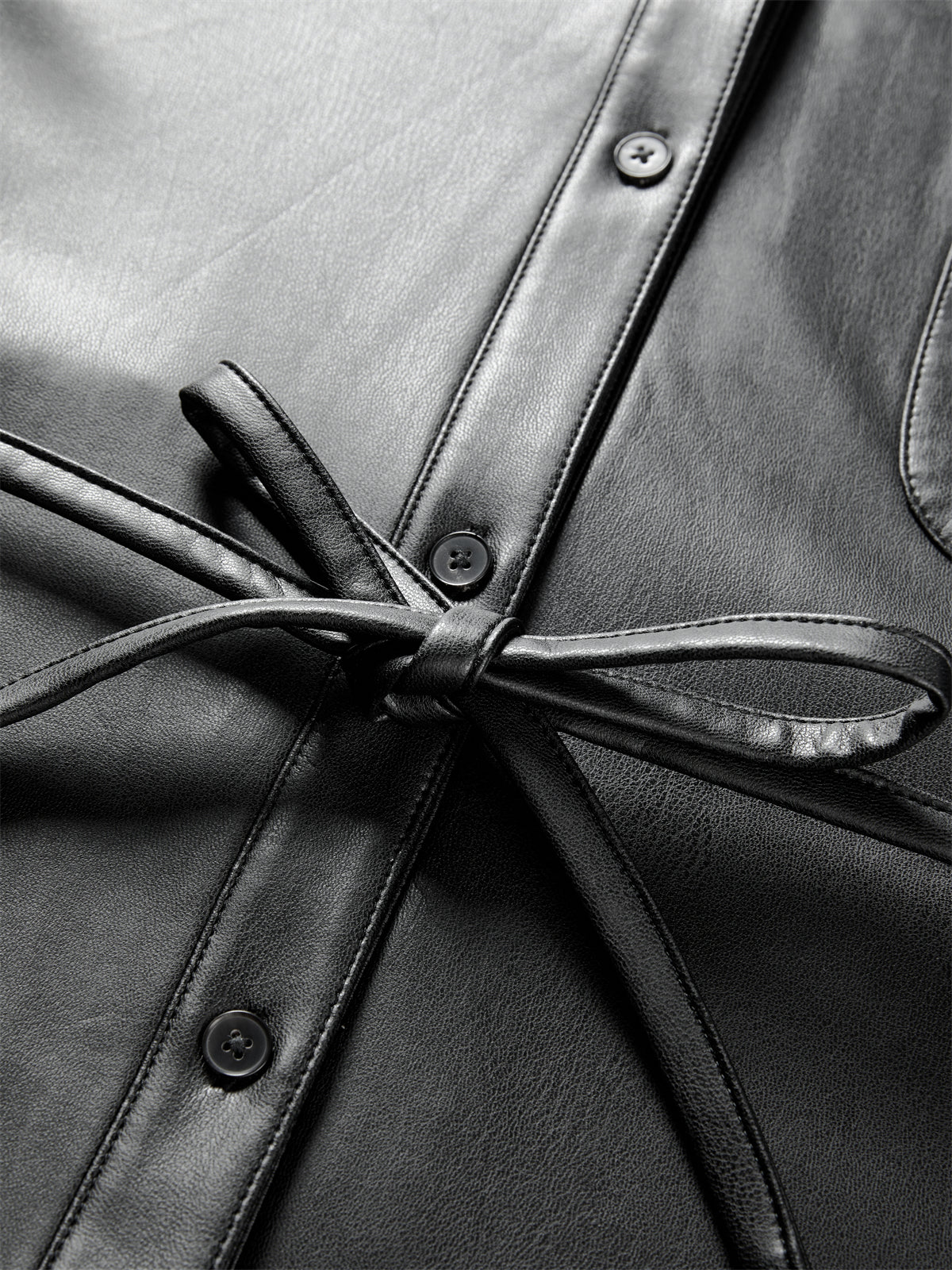 Women's PU Leather Trench-Style Long-Sleeve Shirt