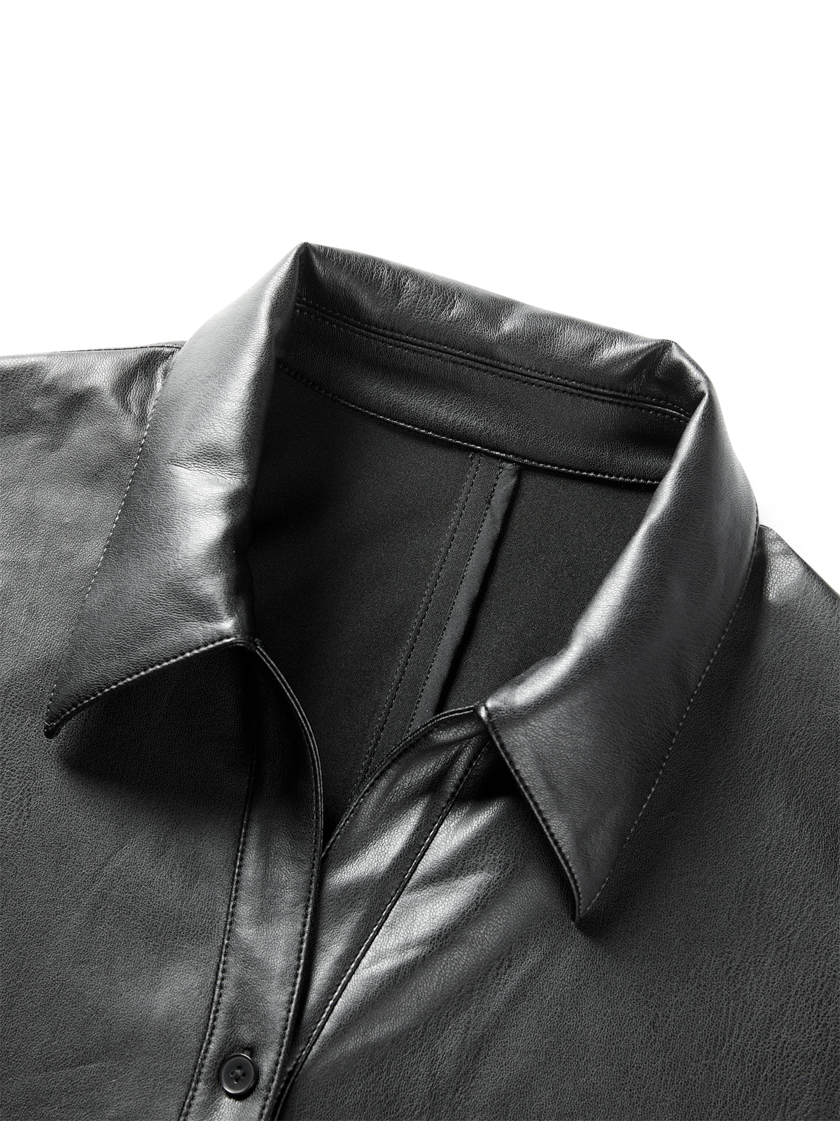 Women's PU Leather Trench-Style Long-Sleeve Shirt