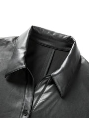 Women's PU Leather Trench-Style Long-Sleeve Shirt