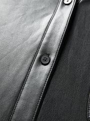 Women's PU Leather Trench-Style Long-Sleeve Shirt