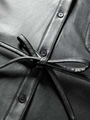 Women's PU Leather Trench-Style Long-Sleeve Shirt