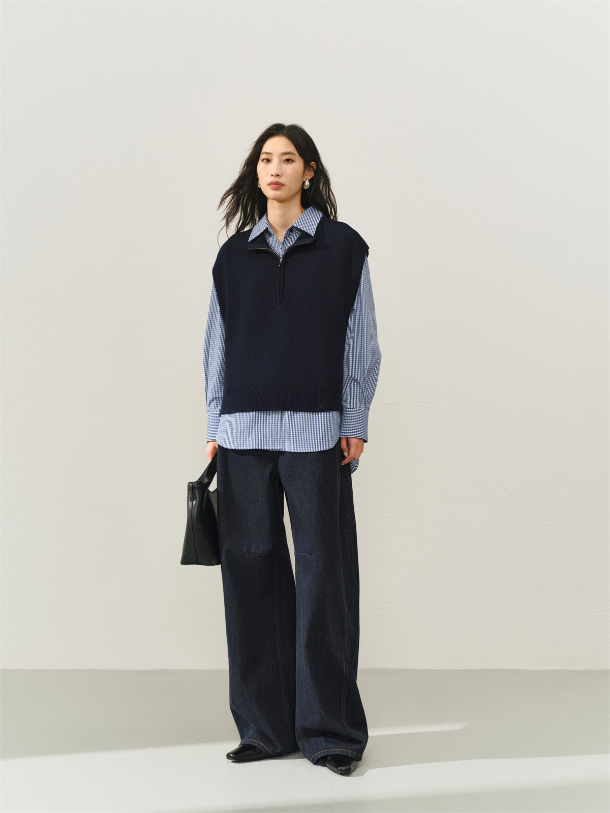Women's Knit Vest and Plaid Shirt Two-Piece Set