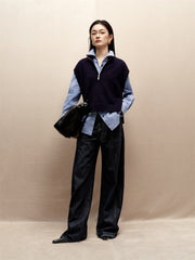 Women's Knit Vest and Plaid Shirt Two-Piece Set