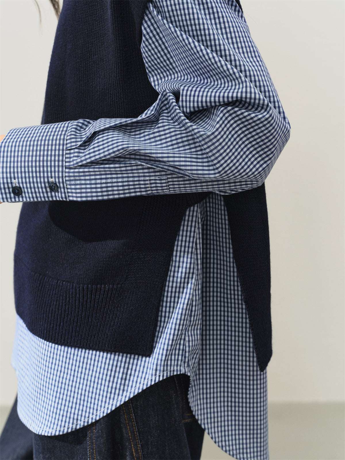Women's Knit Vest and Plaid Shirt Two-Piece Set