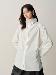 Women's Brushed Oversized Stand-Collar Shirt