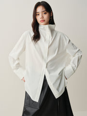 Women's Brushed Oversized Stand-Collar Shirt
