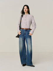 Women's Oversized Striped Long-Sleeve Shirt