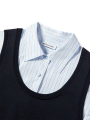 Women's Striped Long-Sleeve Shirt & Vest Two-Piece Set