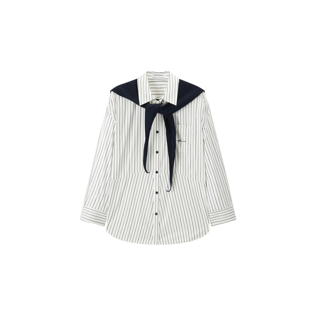 Women's Commuter Striped Detachable Scarf Shirt