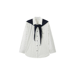 Women's Commuter Striped Detachable Scarf Shirt