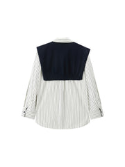 Women's Commuter Striped Detachable Scarf Shirt