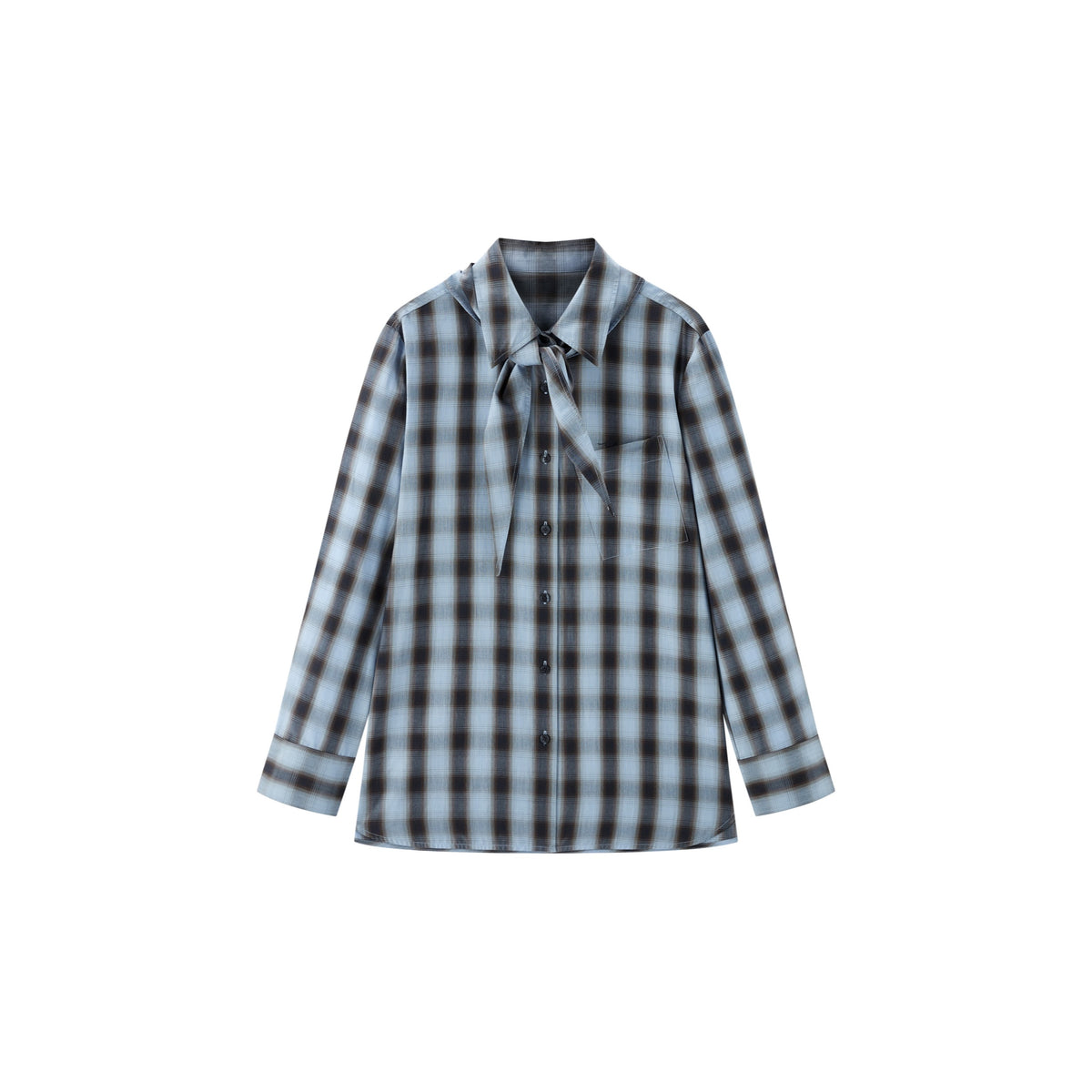 Women's Commuter Tencel Plaid Detachable-Tie Shirt
