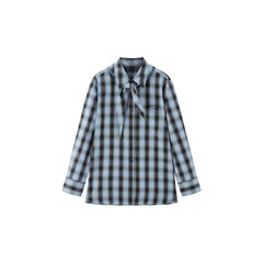 Women's Commuter Tencel Plaid Detachable-Tie Shirt