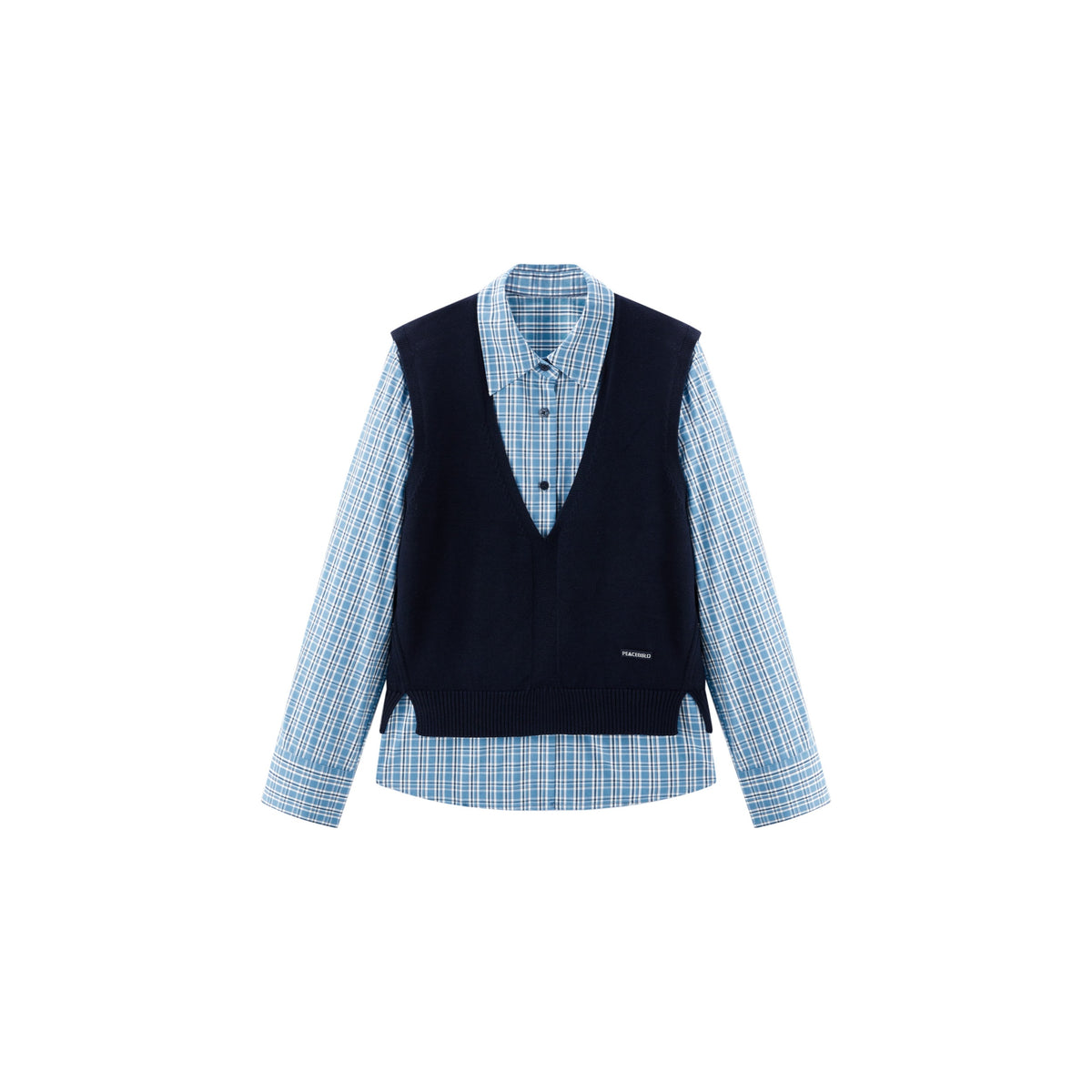 Women's Commuter Plaid Shirt & Knit Vest Two-Piece Set
