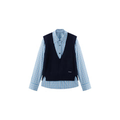 Women's Commuter Plaid Shirt & Knit Vest Two-Piece Set