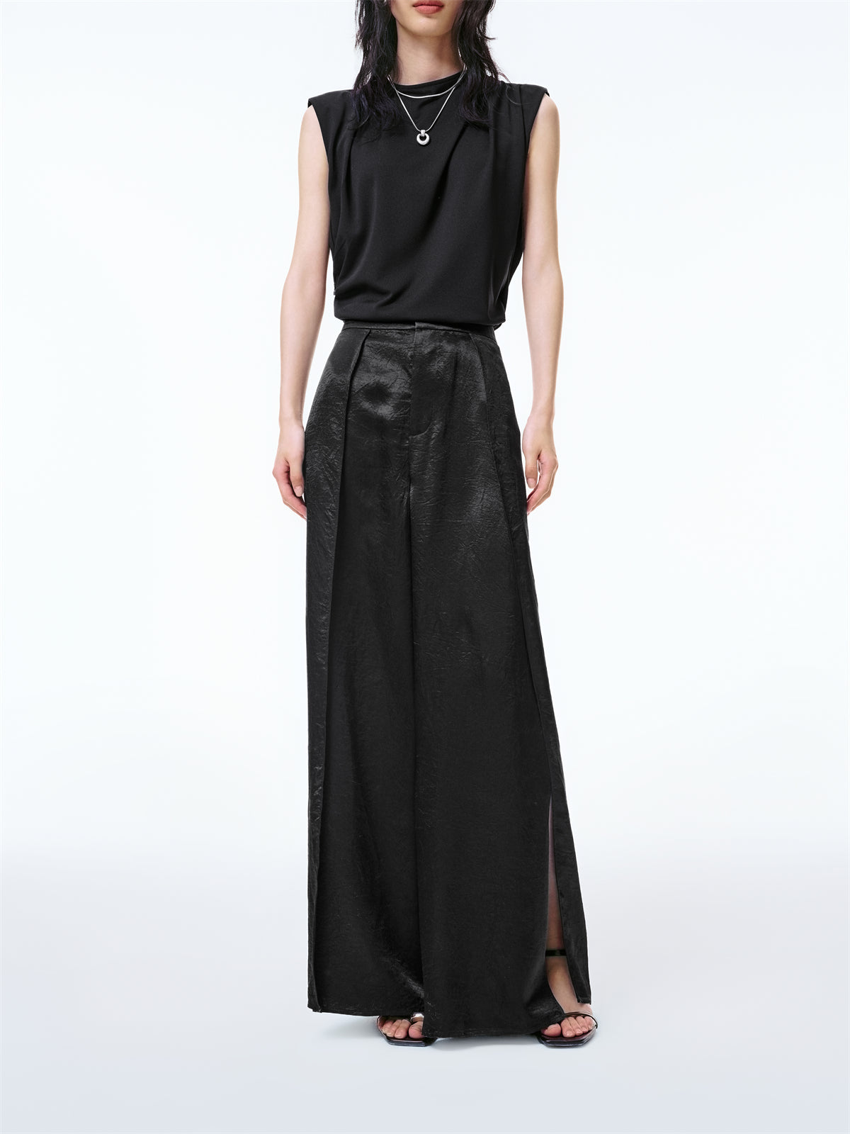 Women's Textured Jacquard Acetate Wide-Leg Pants