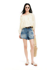 Women's Applique Lantern Sleeve Blouse