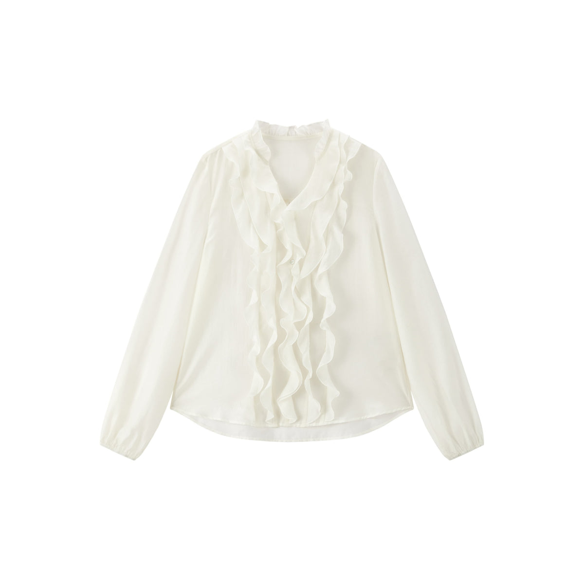 Women's Tencel Sheer Ruffle Long-Sleeve Shirt