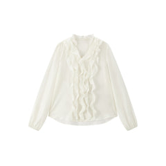 Women's Tencel Sheer Ruffle Long-Sleeve Shirt