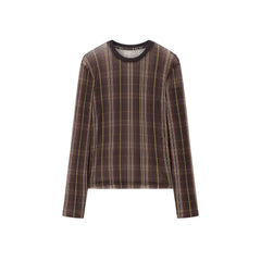 Women's Casual Modern Plaid Mesh Long-Sleeve Top
