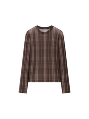 Women's Casual Modern Plaid Mesh Long-Sleeve Top
