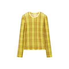 Women's Casual Modern Plaid Mesh Long-Sleeve Top