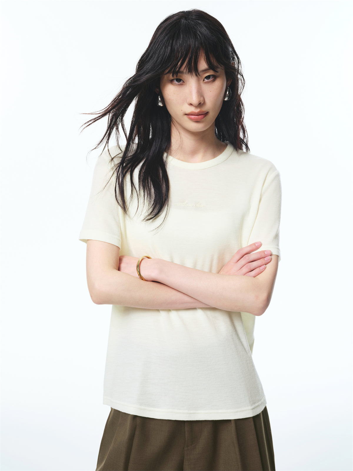 Women's Wool Embroidered Knit T-Shirt