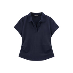 Women's Pleated Waist Polo Neck T-Shirt