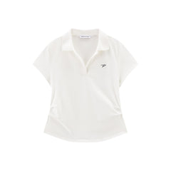 Women's Contrast Color Embroidered Polo Neck T-Shirt