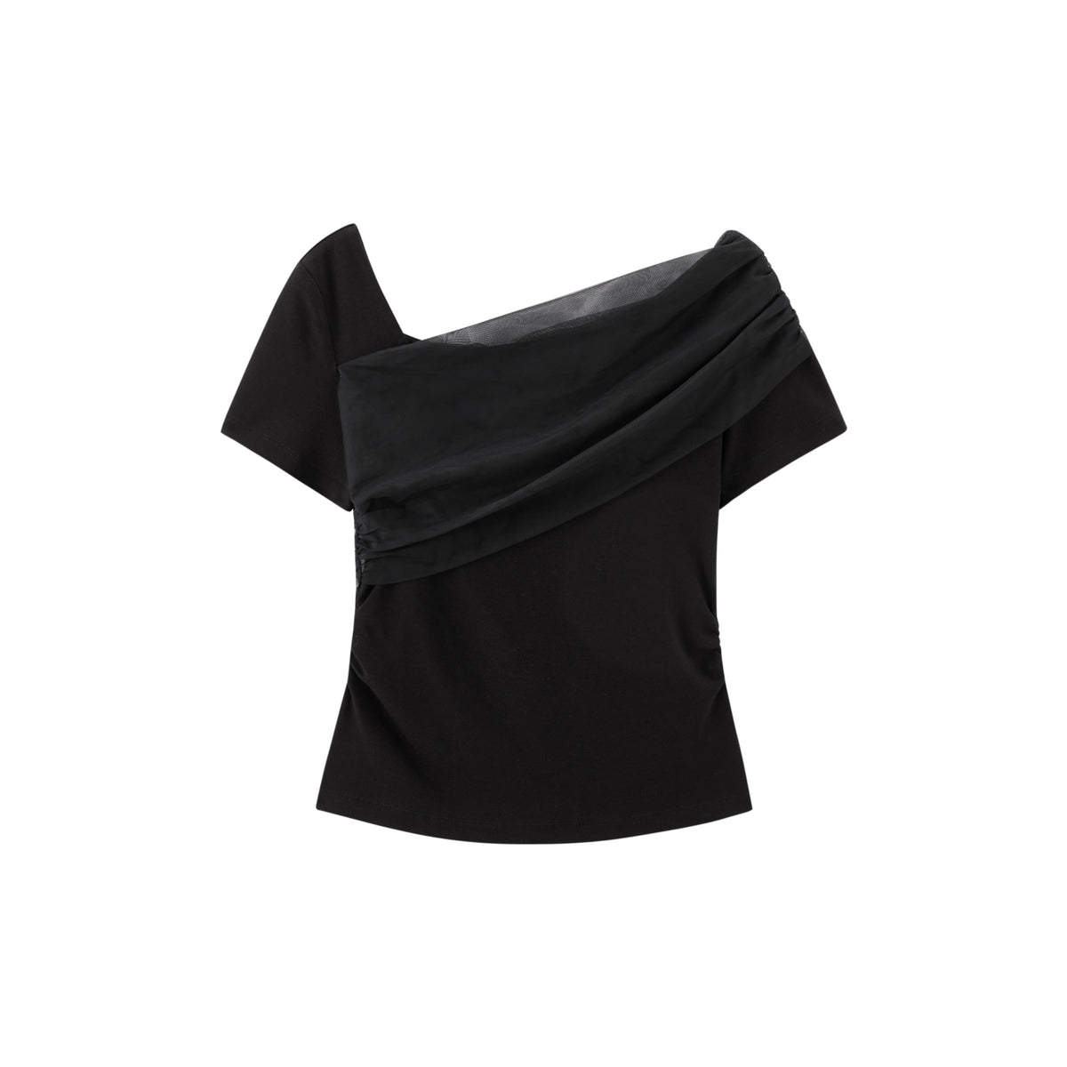 Women's Mesh Splice One-Shoulder Short Sleeve T-Shirt