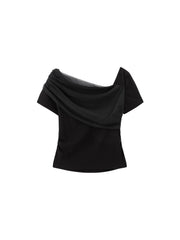 Women's Mesh Splice One-Shoulder Short Sleeve T-Shirt