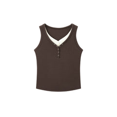 Women's Casual Contrast-Color Henley Tank Top