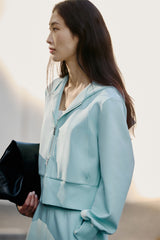 Women's Mint Cropped Hooded Zip-Up Sweatshirt