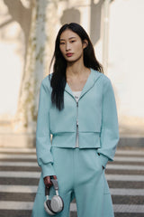 Women's Mint Cropped Hooded Zip-Up Sweatshirt