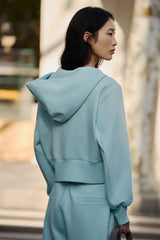 Women's Mint Cropped Hooded Zip-Up Sweatshirt
