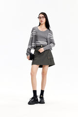 Women's Two-piece Striped Knitted Vest Cardigan